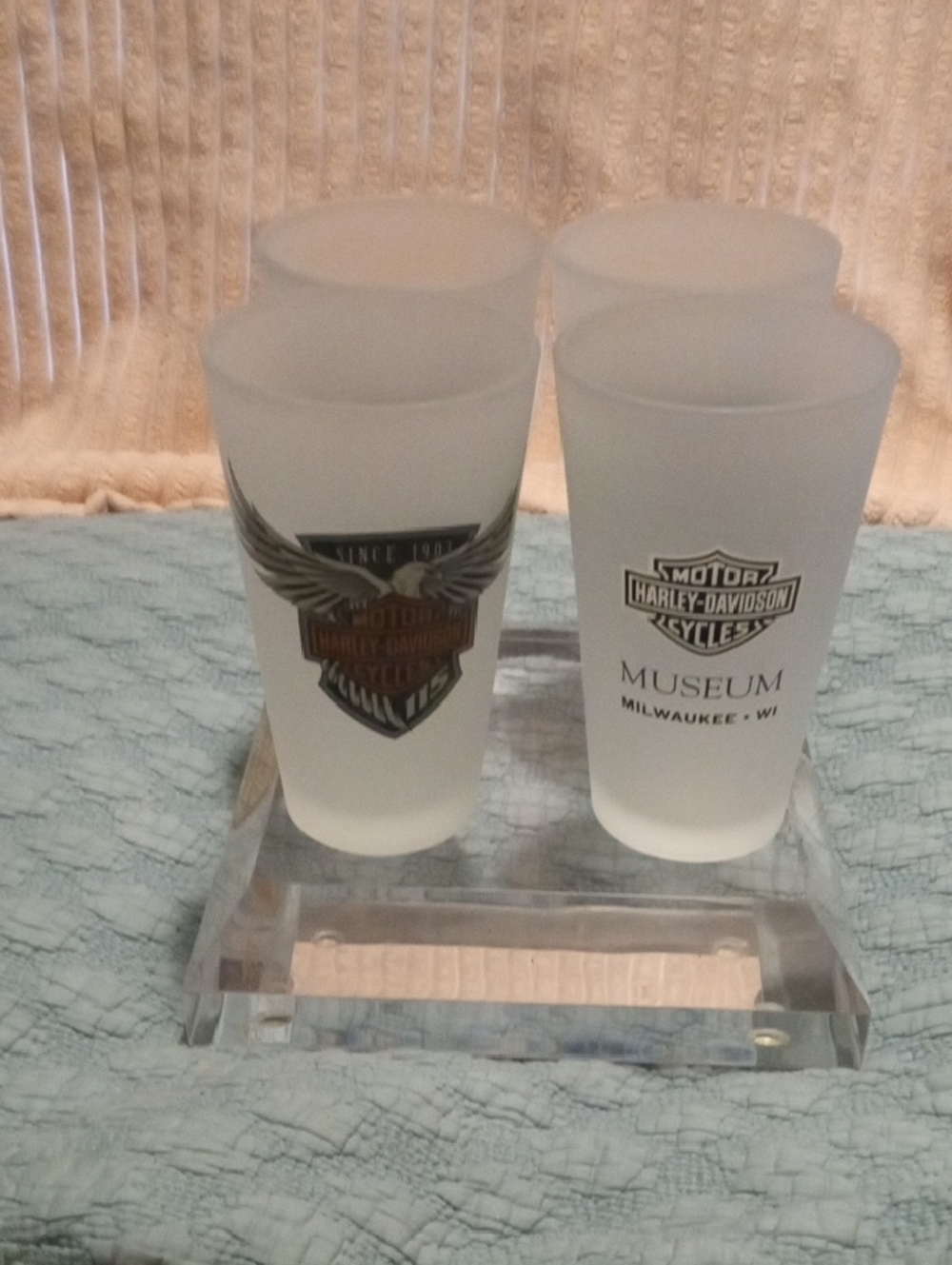 Harley-Davidson Frosted White Set Of 4 with Black Logos